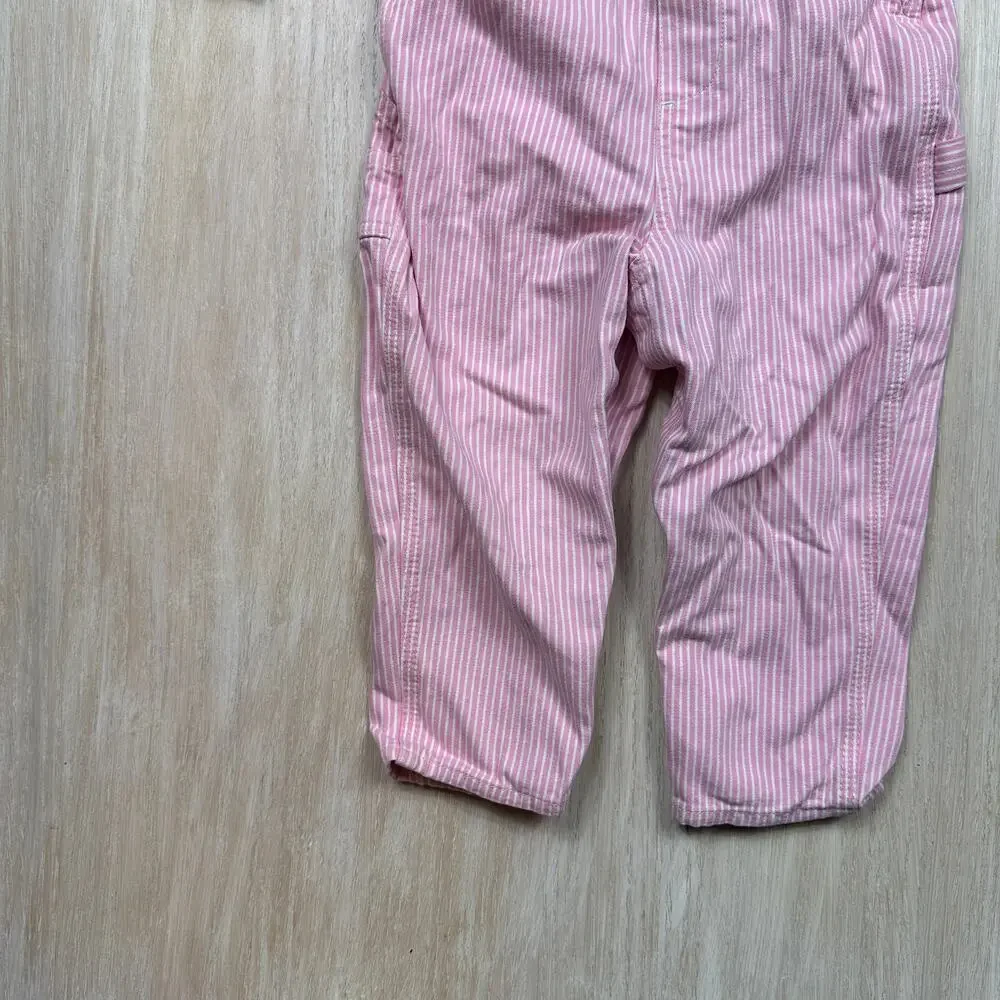OshKosh Pink Hickory Stripe Overalls Floral Cottagecore Country Outfit Set 24M